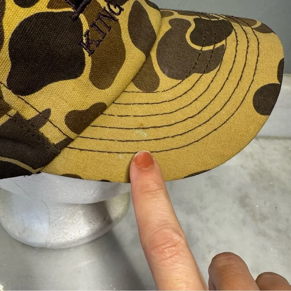 Vintage Bud King Of Beers Hat Cap Mens Snapback Brown Camouflage Made in USA 80s